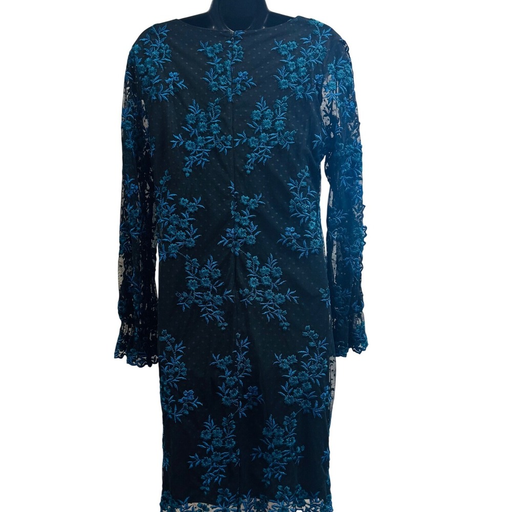 Taylor Womens Black Teal Floral Embroidered Lace Shift Dress Size 14 - Picture 4 of 8